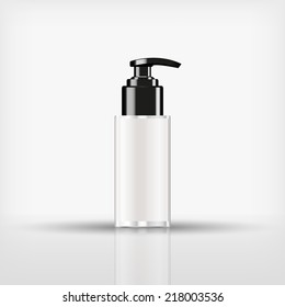 Isolated Blank Cosmetic Black Pump Top Bottle With Black Cap On White Background (vector)