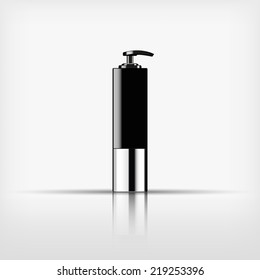 Isolated blank cosmetic black pump top bottle with silver on white background (vector) 