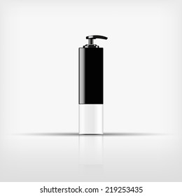 Isolated blank cosmetic black pump top bottle on white background (vector) 