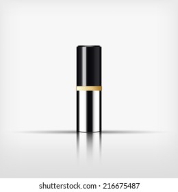 Isolated blank cosmetic black and silver bottle with gold band on white background (vector)