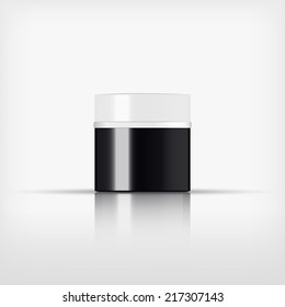 Isolated blank cosmetic black and white bottle with silver band on white background (vector)