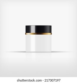 Isolated blank cosmetic black and white bottle with gold band on white background (vector)