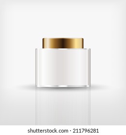 Isolated blank cosmetic bottle with gold cap on white background (vector)