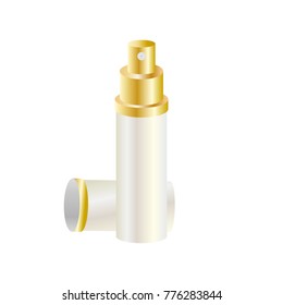 isolated blank cosmetic bottle with open cap on white background.