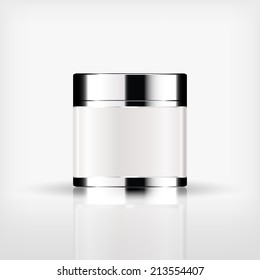 Isolated blank cosmetic bottle with silver cap on white background (vector)