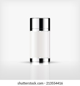 Frasco cosmético blanco aislado con tapón de plata sobre fondo blanco (vector)