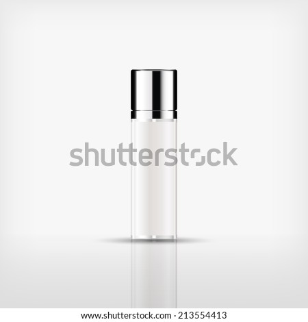 Isolated blank cosmetic bottle with silver cap on white background (vector)