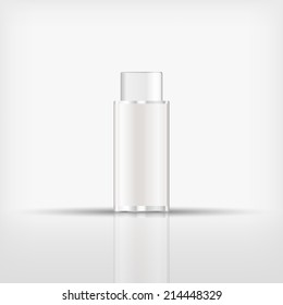 Isolated blank cosmetic glass bottle with white cap on white background (vector)