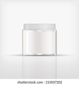 Isolated blank cosmetic glass bottle with white cap on white background (vector) 