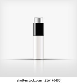 Isolated blank cosmetic glass bottle with silver cap on white background (vector) 