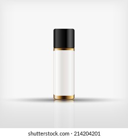 Isolated blank cosmetic gold bottle with black cap on white background (vector)