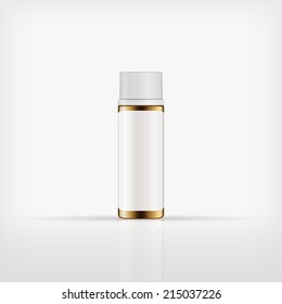 Isolated blank cosmetic gold bottle with white cap on white background (vector) 