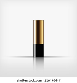 Isolated blank cosmetic gold bottle with black cap on white background (vector) 