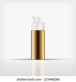 Isolated blank cosmetic gold pump top bottle with white cap on white background (vector) 