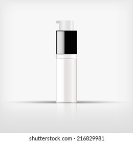 Isolated blank cosmetic pump top white bottle with white band on white background (vector) 
