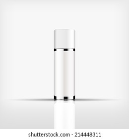 Isolated blank cosmetic silver bottle with white cap on white background (vector)