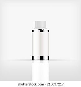 Isolated blank cosmetic silver bottle with white cap on white background (vector) 