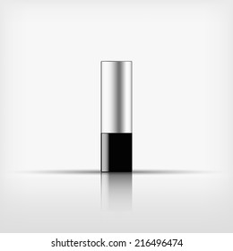 Isolated blank cosmetic silver bottle with black cap on white background (vector) 