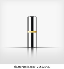 Isolated blank cosmetic silver bottle with gold band on white background (vector)