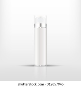 Isolated blank cosmetic silver bottle with Airless Pump cap on white background (vector)