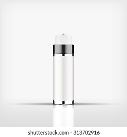 Isolated blank cosmetic silver bottle with Airless Pump cap on white background (vector)