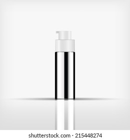 Isolated blank cosmetic silver pump top bottle with white cap on white background (vector) 