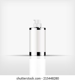Isolated blank cosmetic silver pump top bottle with white cap on white background (vector) 