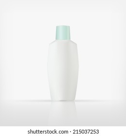 Isolated blank cosmetic white bottle with green cap on white background (vector) 