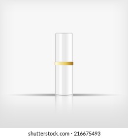 Isolated blank cosmetic white bottle with gold band on white background (vector)