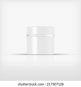 Isolated blank cosmetic white bottle with silver band on white background (vector)