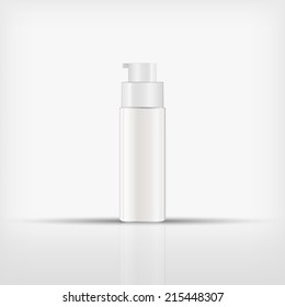 Isolated blank cosmetic white pump top bottle with white cap on white background (vector) 