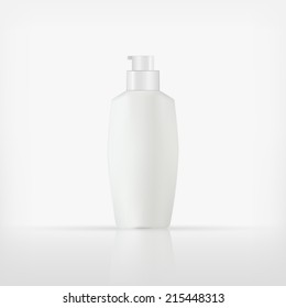 Isolated blank cosmetic white pump top bottle with white cap on white background (vector) 