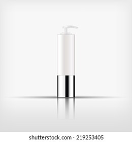 Isolated blank cosmetic white pump top bottle with silver on white background (vector) 