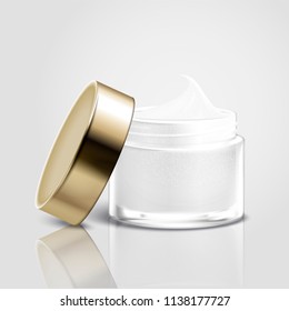 Isolated Blank Open Lid Cream Jar In 3d Illustration, Skincare Mockup For Design Uses