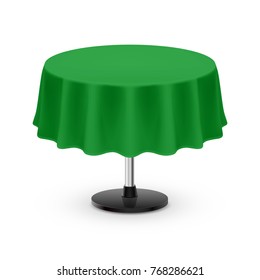Isolated Blank Round Table with Tablecloth in Green