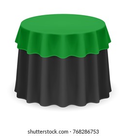 Isolated Blank Round Table with Tablecloth in Black and Green Colors