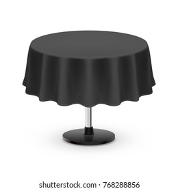 Isolated Blank Round Table with Tablecloth in Black