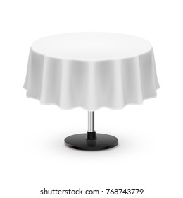 Isolated Blank Round Table with Tablecloth on White