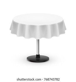 Isolated Blank Round Table with Tablecloth in White