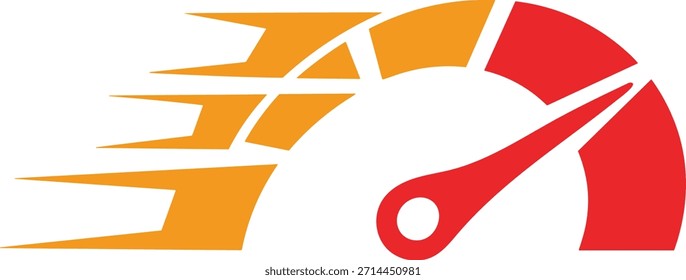 Isolated blank speedometer displaying mph with red and orange segments showing performance in fast velocity graphical design information.