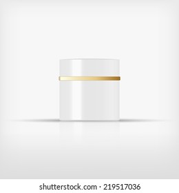 Isolated blank white cosmetic bottle with gold band on white background (vector) 