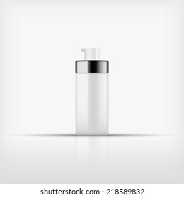 Isolated blank white cosmetic pump top bottle with black cap on white background (vector)