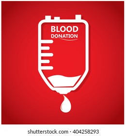Bolso de sangre aislado con texto sobre fondo rojo