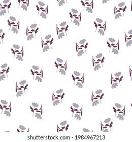 Isolated blossom nature seamless pattern with doodle purple abstract flower little ornament. Graphic design for wrapping paper and fabric textures. Vector Illustration.