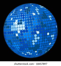 Isolated blue abstract ball on a black background. Vector illustration.