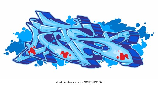 Isolated Blue Abstract Urban Graffiti Street Art Style Word Lets Lettering Vector Illustration  
