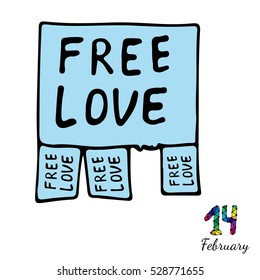 Isolated blue announcing free love. Fourteenth February inscription. Vector illustration for Valentine day.