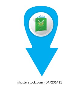 Isolated blue arrow with an e-book icon on a white background