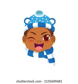 Isolated blue baby scarf christmas emoji cute face vector illustration