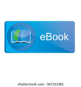 Isolated blue badge with text and an e-book icon